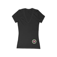 T-shirt à manches courtes et col en V profond pour femme 