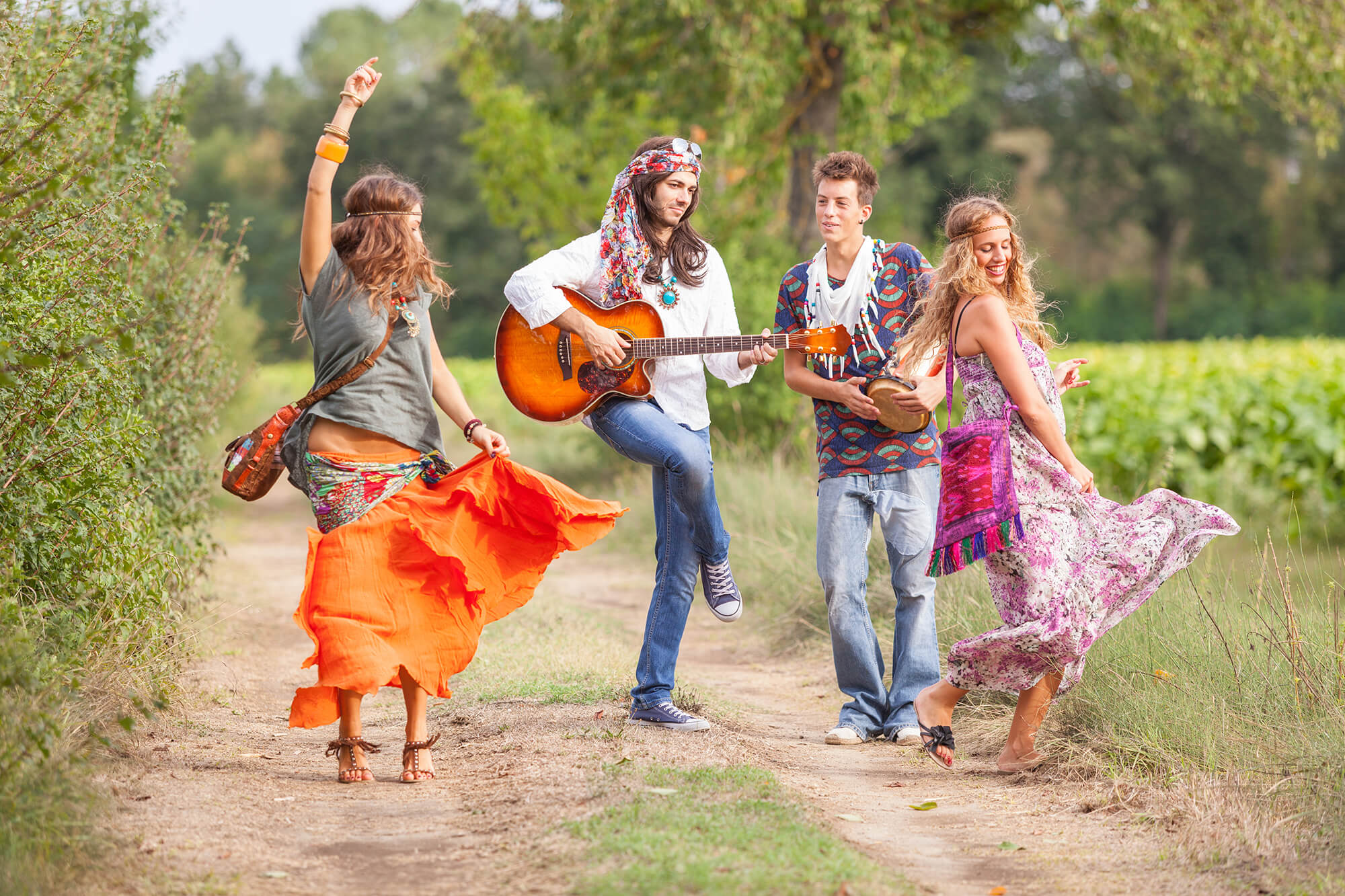 hippies-dancing-in-nature-wearing-dont-harsh-my-mellow clothing